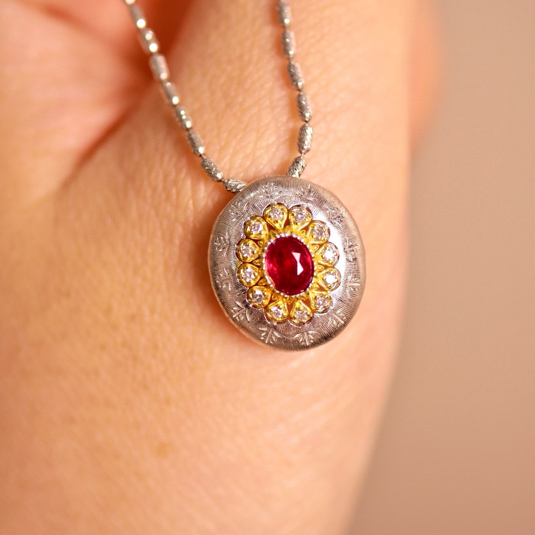 14k Gold 0.38 Ctw Natural Ruby & Diamond Pendant( Without Chain ) - 4