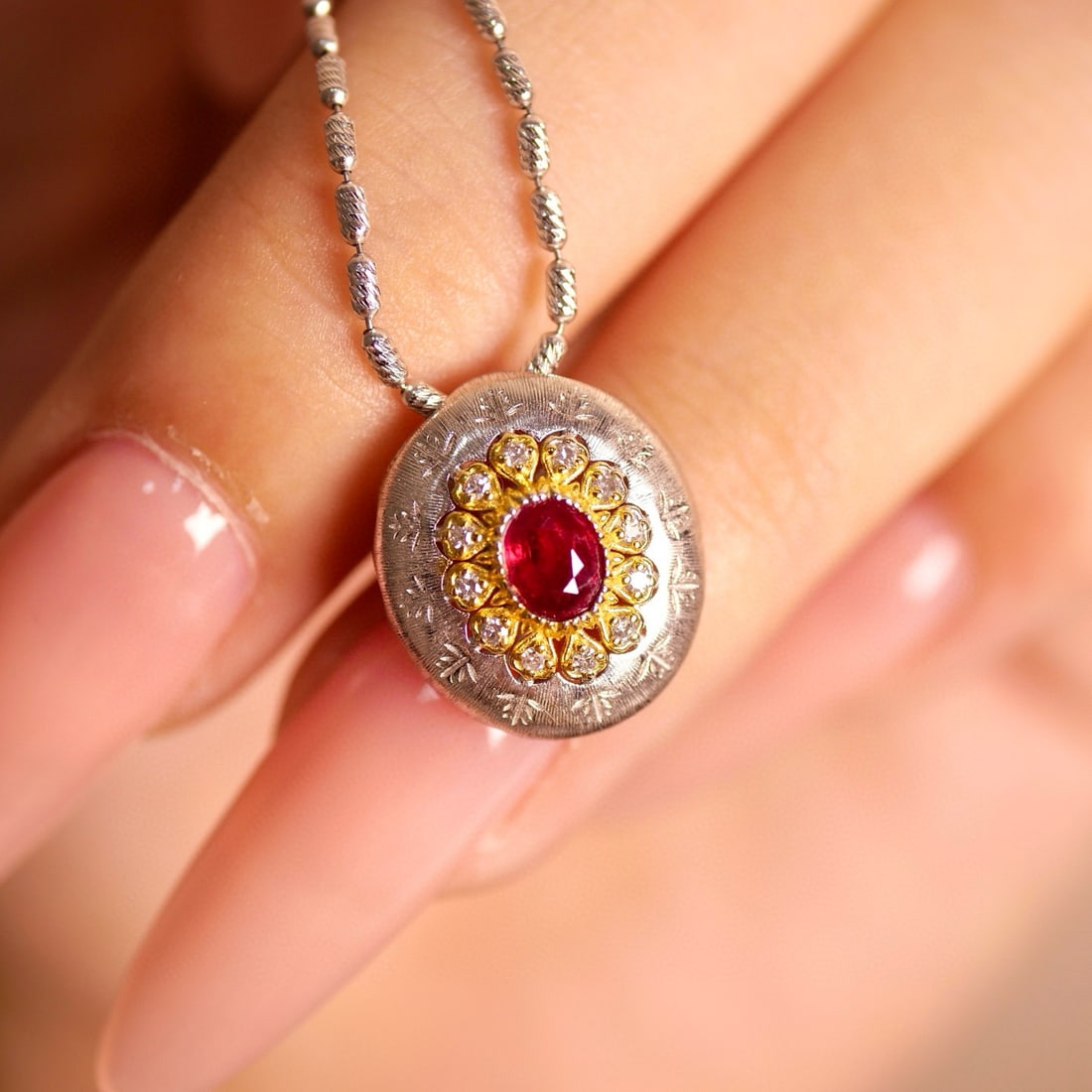 14k Gold 0.38 Ctw Natural Ruby & Diamond Pendant( Without Chain ) - 5