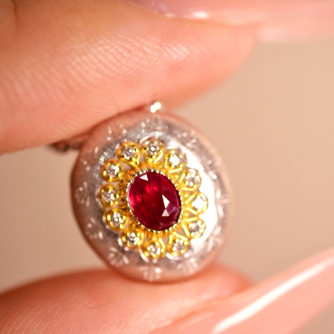 14k Gold 0.38 Ctw Natural Ruby & Diamond Pendant( Without Chain ) - 6