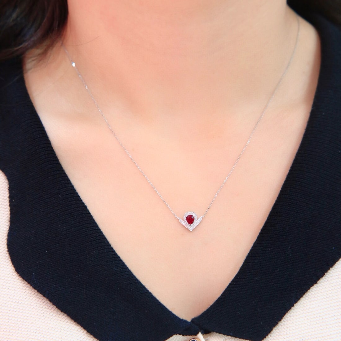 14k Gold 0.5 Ctw Vivid Red Natural Ruby & Diamond Necklace - 2