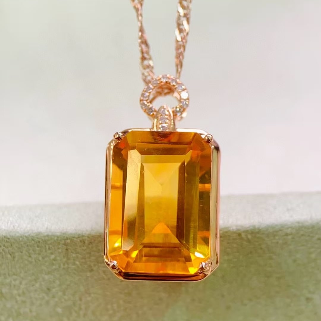 14k Gold 6.64 Ctw Natural Citrine & Diamond Pendant( Without Chain ) - 2