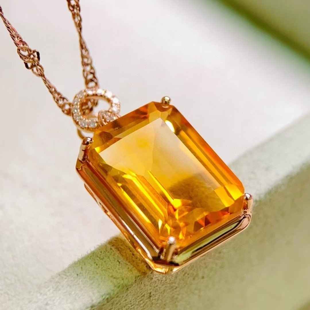 14k Gold 6.64 Ctw Natural Citrine & Diamond Pendant( Without Chain ) - 3