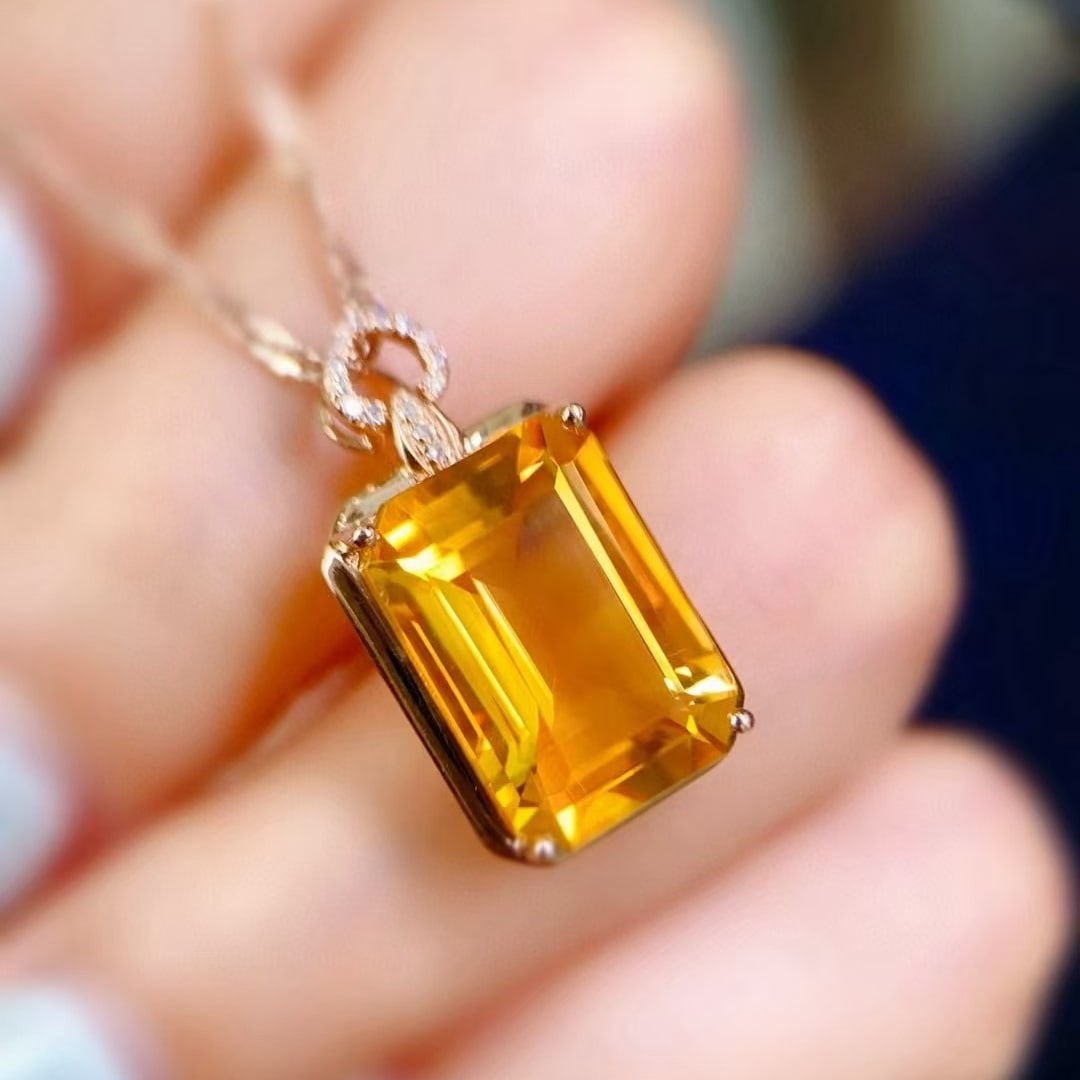 14k Gold 6.64 Ctw Natural Citrine & Diamond Pendant( Without Chain ) - 4