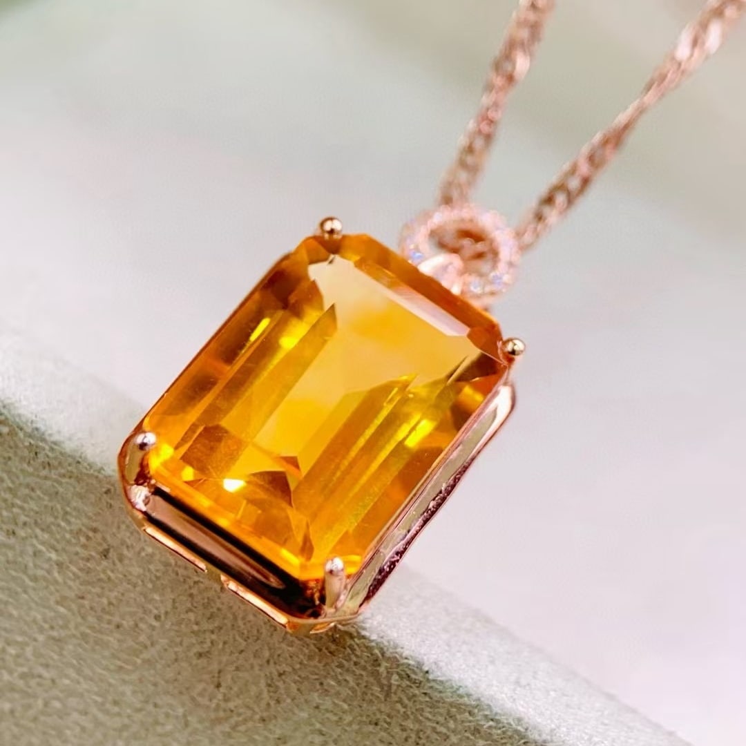 14k Gold 6.64 Ctw Natural Citrine & Diamond Pendant( Without Chain ) - 5