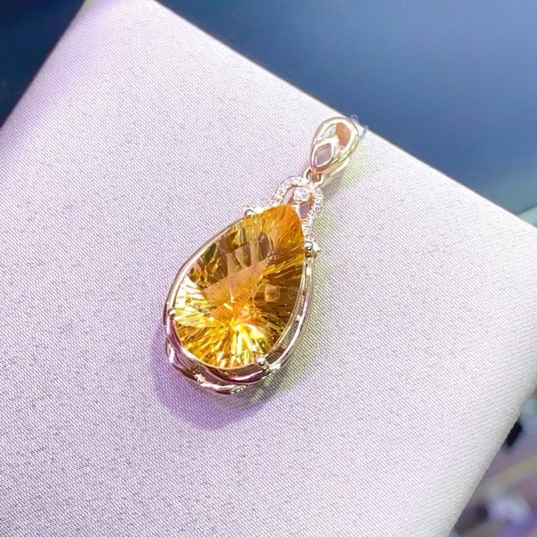 14k Gold 10.56 Ctw Natural Citrine & Diamond Pendant( Without Chain ) - 2