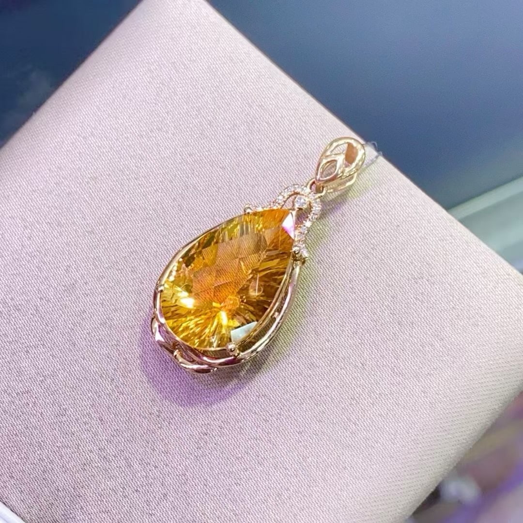 14k Gold 10.56 Ctw Natural Citrine & Diamond Pendant( Without Chain ) - 3