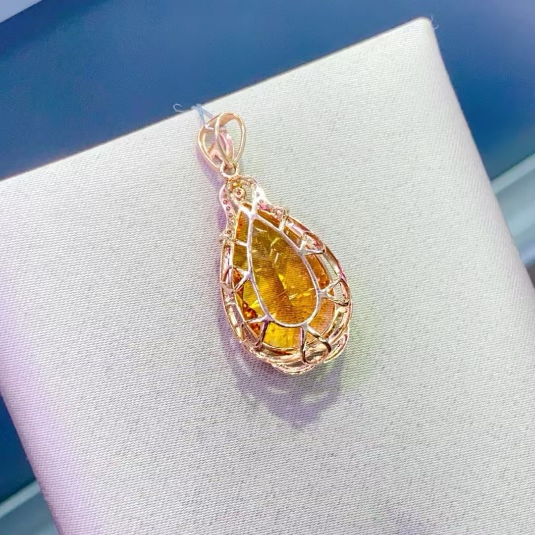 14k Gold 10.56 Ctw Natural Citrine & Diamond Pendant( Without Chain ) - 4