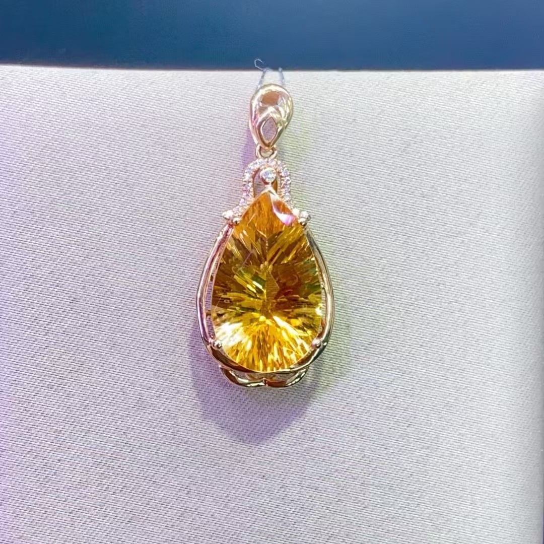 14k Gold 10.56 Ctw Natural Citrine & Diamond Pendant( Without Chain ) - 5