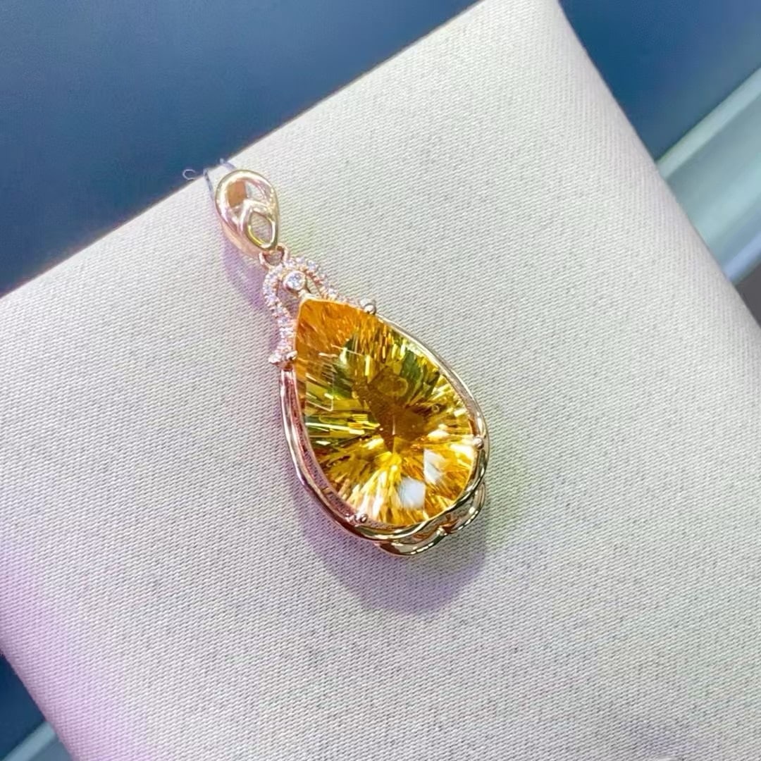 14k Gold 10.56 Ctw Natural Citrine & Diamond Pendant( Without Chain ) - 6