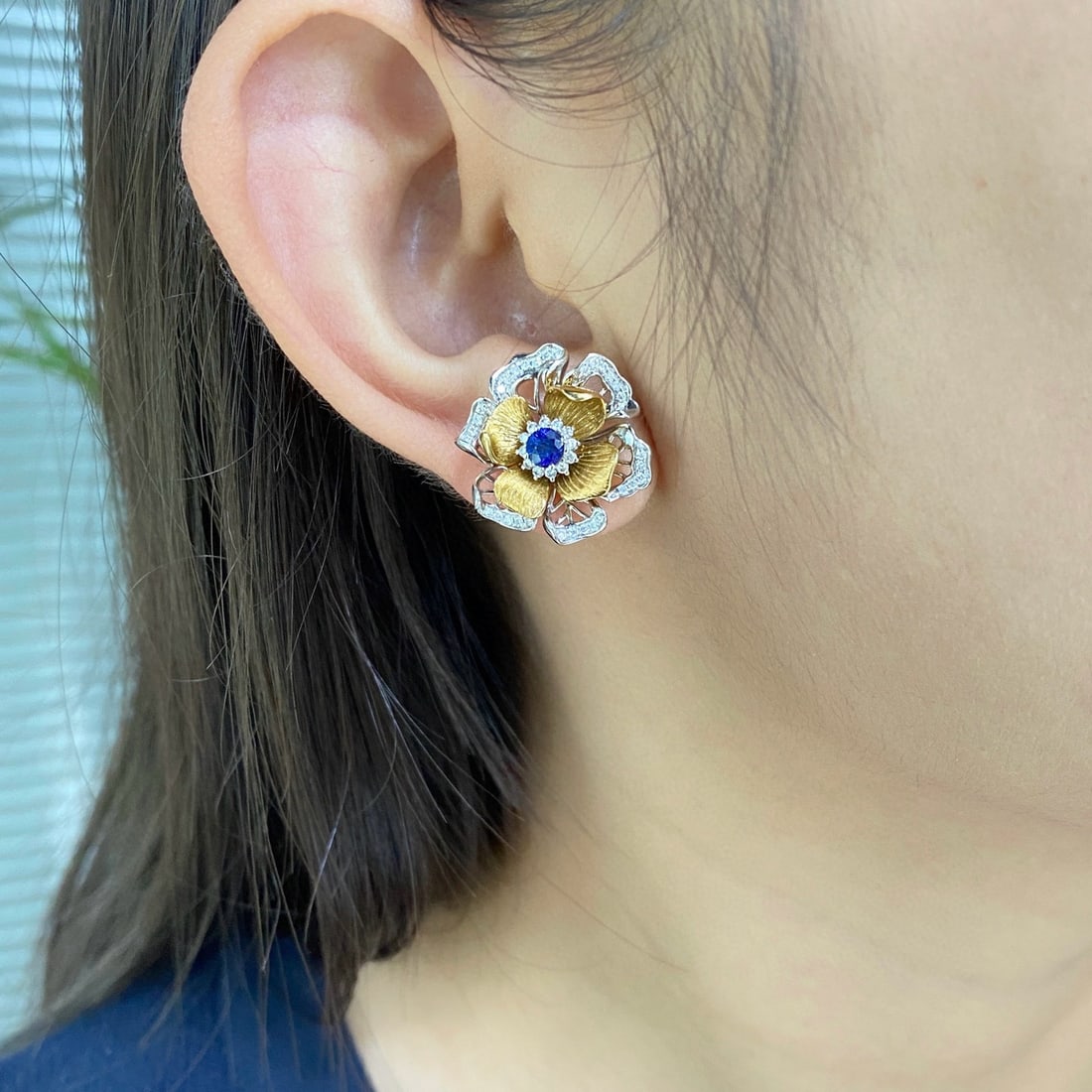 14k Gold 0.69 Ctw Natural Sapphire & Diamond Earrings - 4