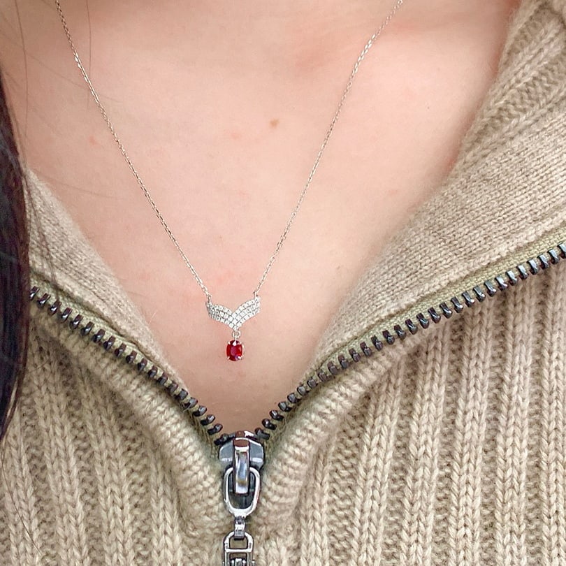 14k Gold 0.36 Ctw Natural Ruby & Diamond Necklace - 2