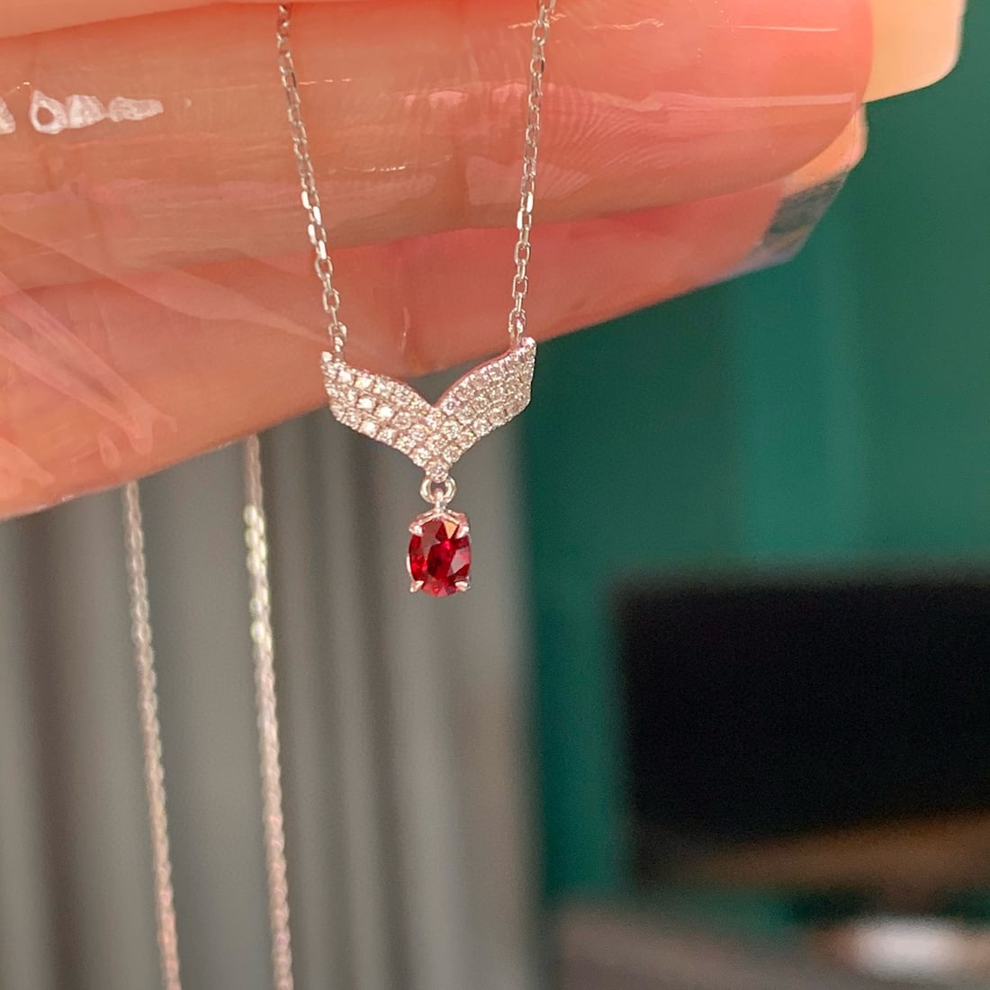 14k Gold 0.36 Ctw Natural Ruby & Diamond Necklace - 3