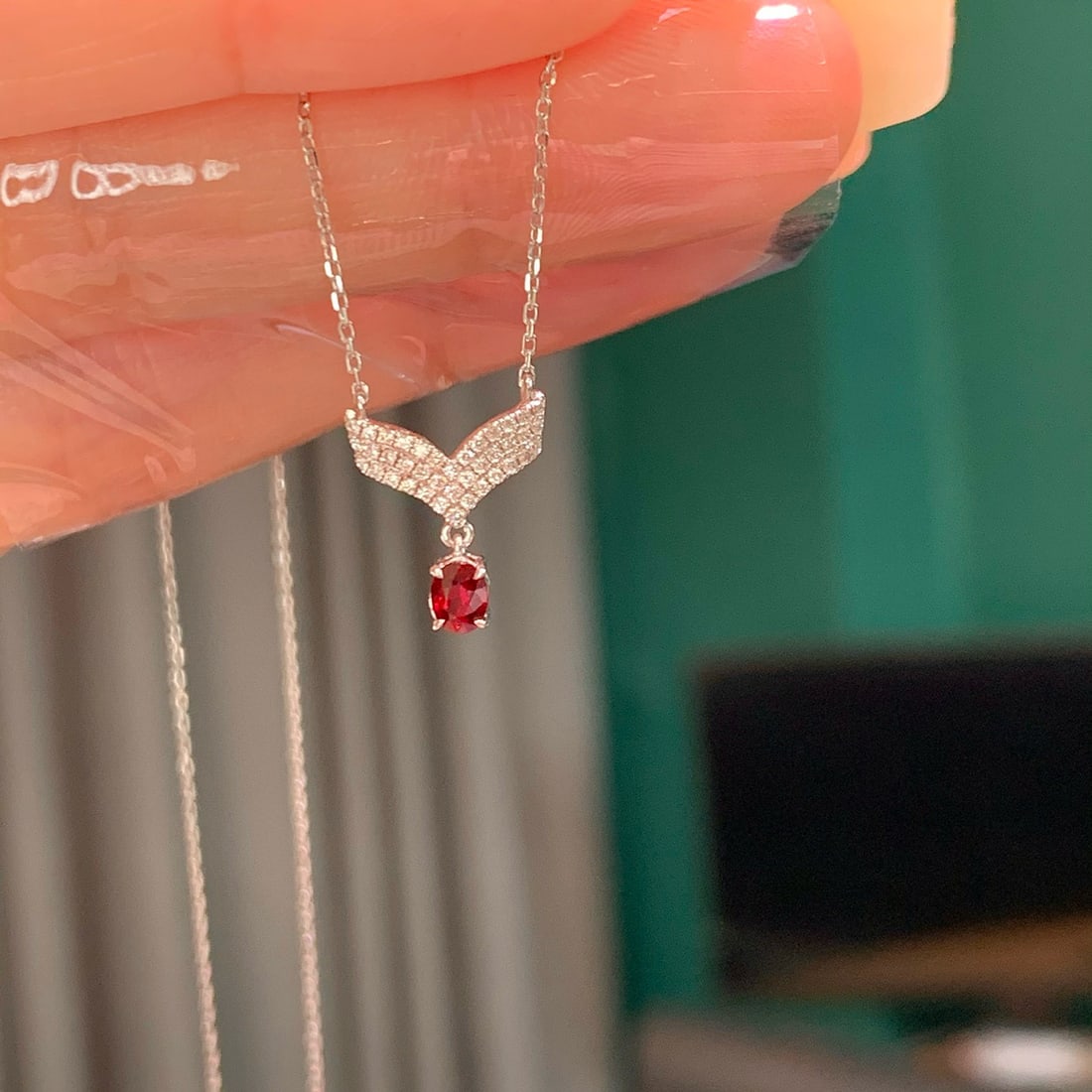 14k Gold 0.36 Ctw Natural Ruby & Diamond Necklace - 4