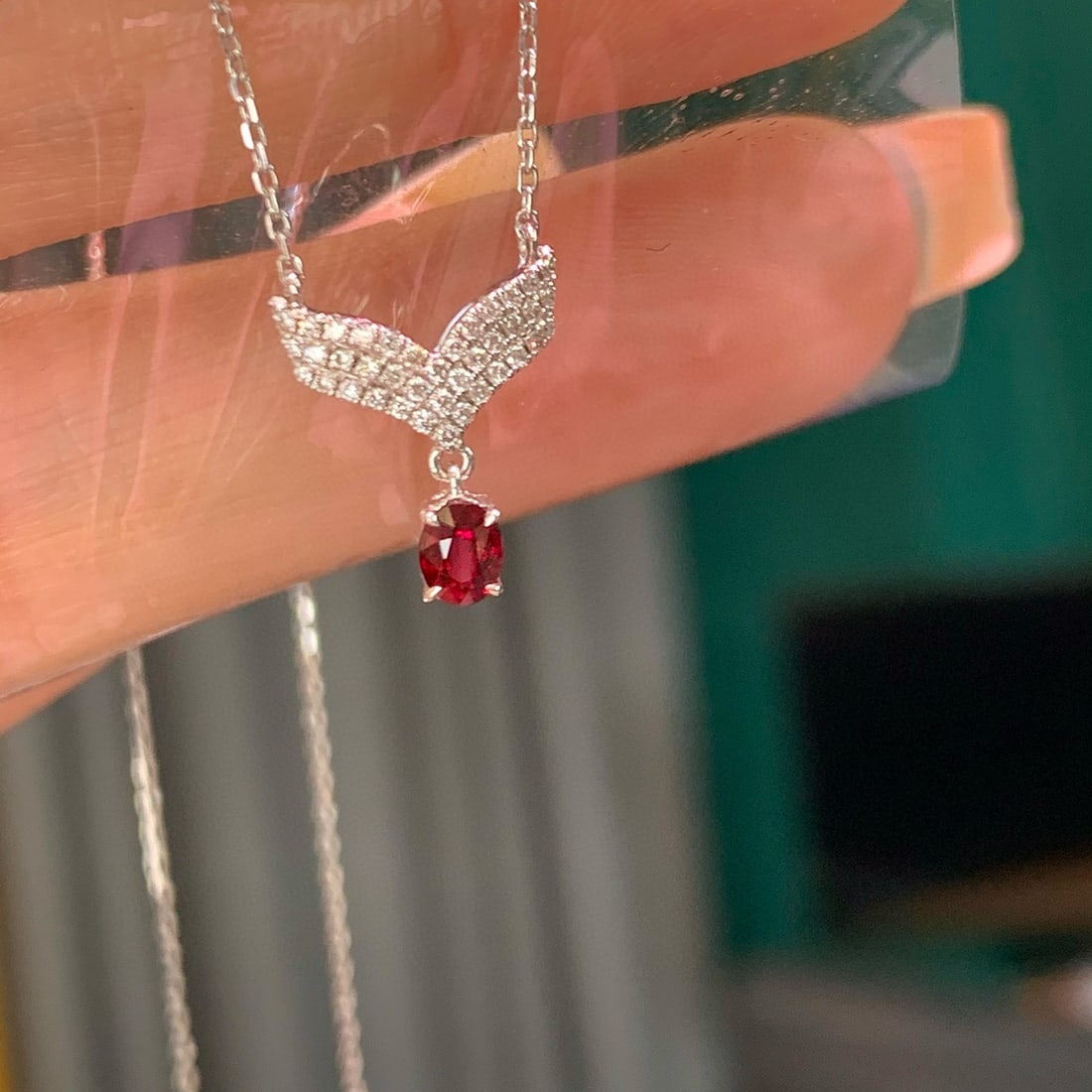 14k Gold 0.36 Ctw Natural Ruby & Diamond Necklace - 5