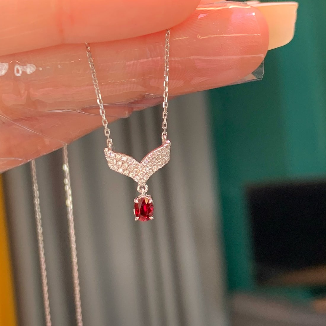14k Gold 0.36 Ctw Natural Ruby & Diamond Necklace - 6