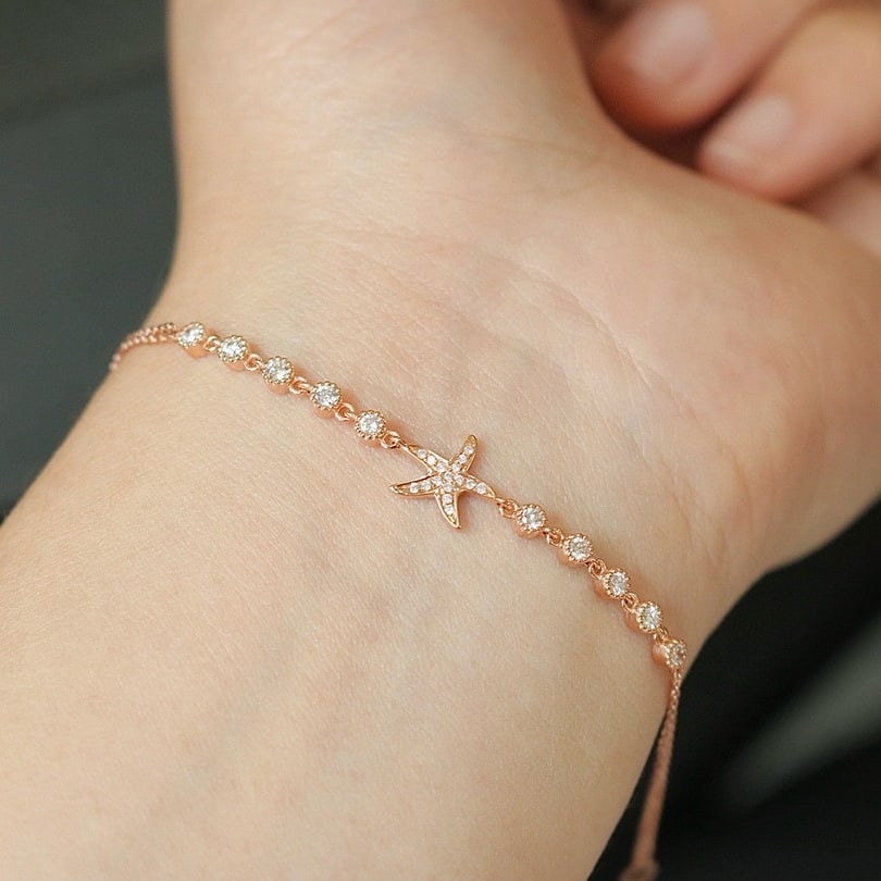 14k Gold 0.22 Ct Natural H Diamond Bracelet - 4