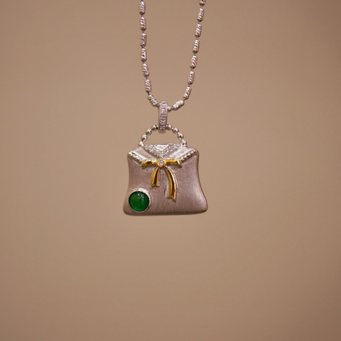 14k Gold 0.15 Ctw Vivid Green Natural Emerald & Diamond Pendant( Without Chain ) - 3