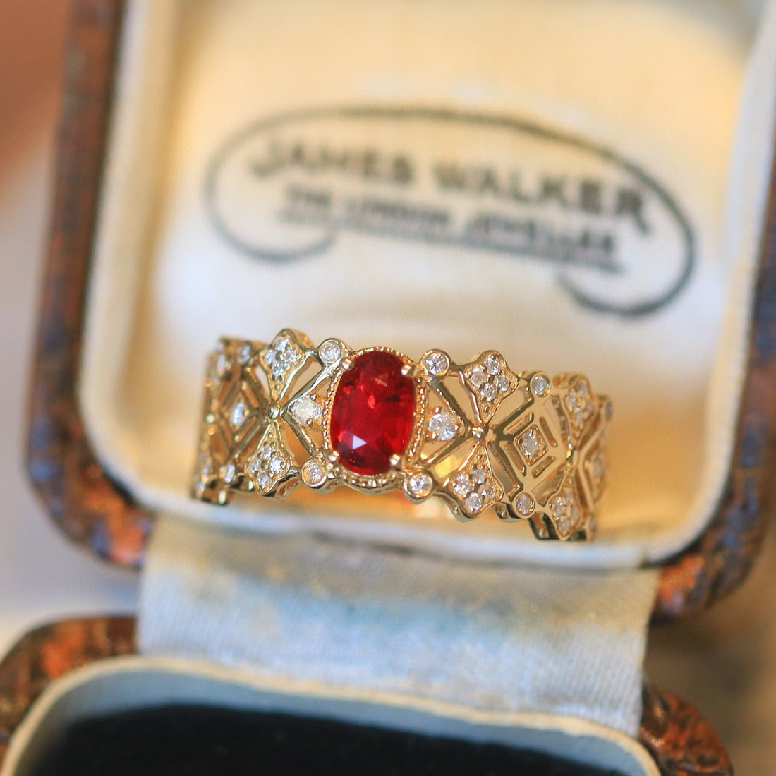 14k Gold 0.72 Ctw Natural Ruby & Diamond Ring: Ref:230996155 // gold content:14k gold // ring size:7. 25us // // main gemstone:ruby // shape:oval // carat weight:0. 5ct // color:pigeonblood red // treatment:natural // // adjacent gemstone 2 :