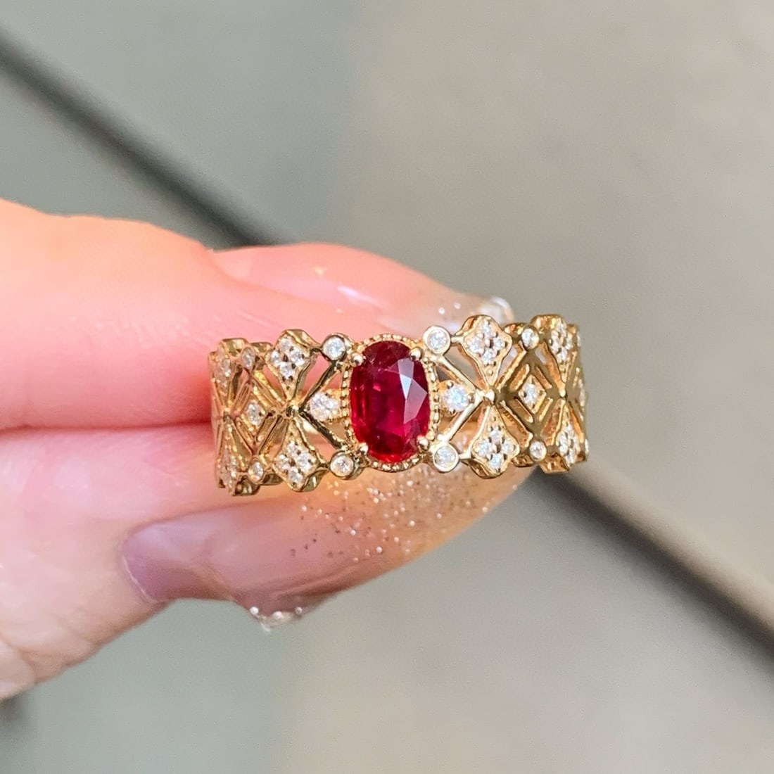 14k Gold 0.72 Ctw Natural Ruby & Diamond Ring - 4