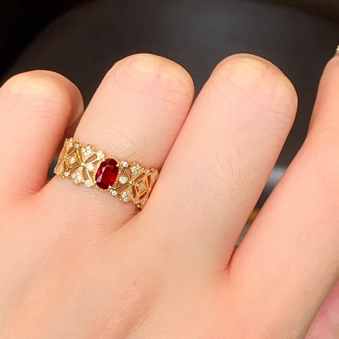 14k Gold 0.72 Ctw Natural Ruby & Diamond Ring - 5