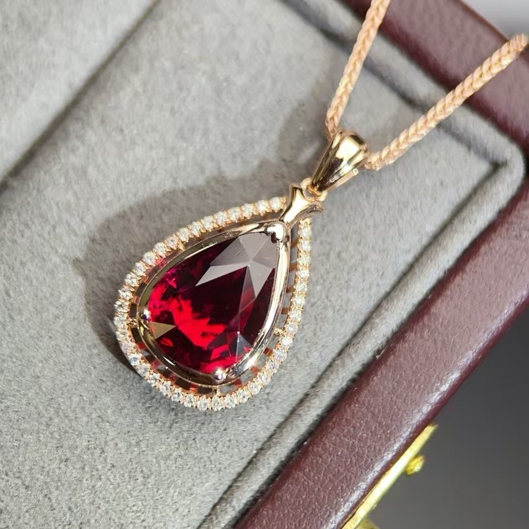 14k Gold 2.26 Ct Natural Tourmaline & Diamond Pendant( Without Chain ) - 2