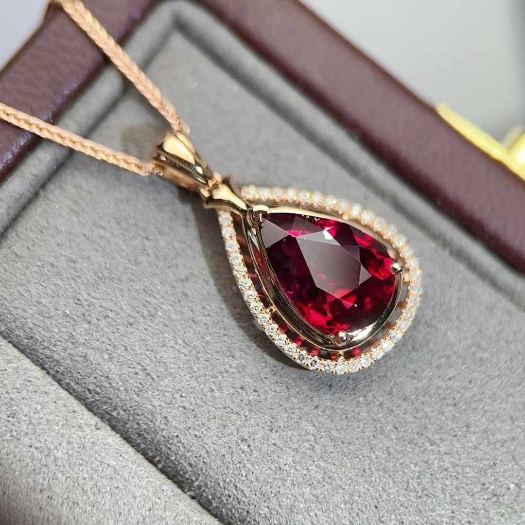 14k Gold 2.26 Ct Natural Tourmaline & Diamond Pendant( Without Chain ) - 3