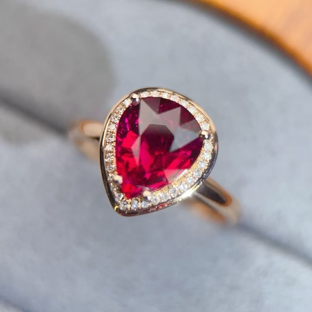 14k Gold 2.08 Ct Natural Tourmaline & Diamond Ring - 2