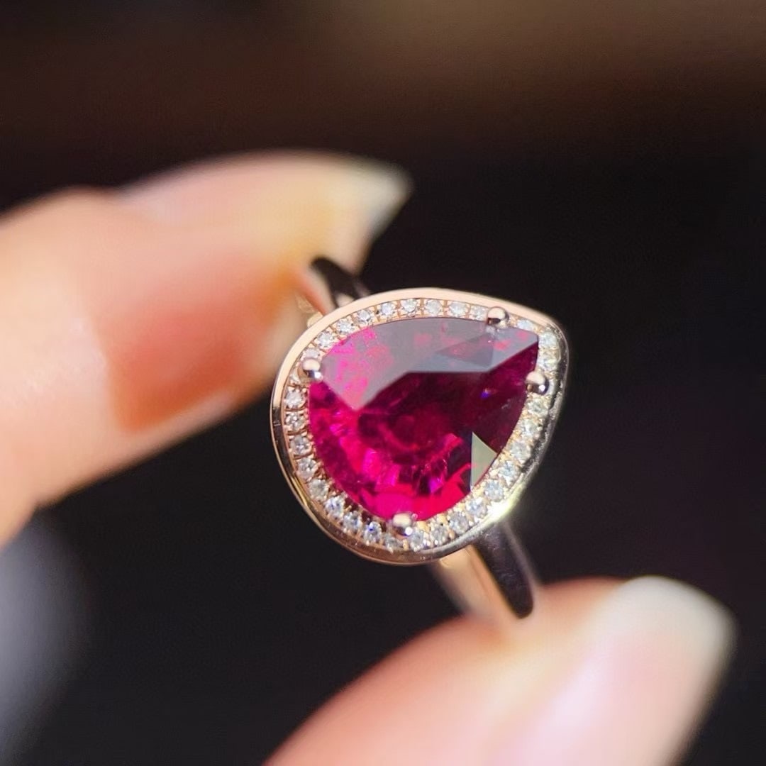 14k Gold 2.08 Ct Natural Tourmaline & Diamond Ring - 4