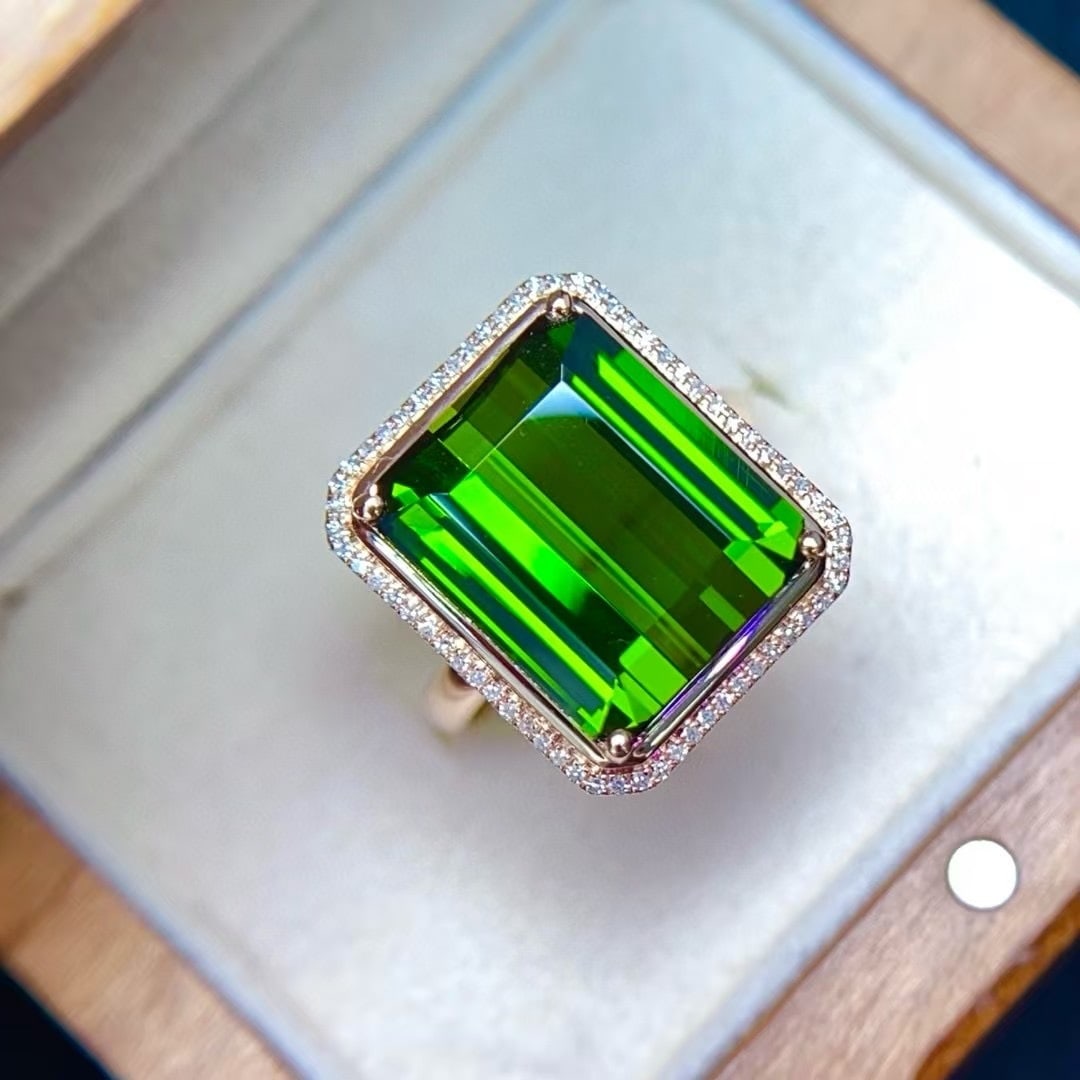 14k Gold 10.05 Ct Natural Tourmaline & Diamond Ring - 2