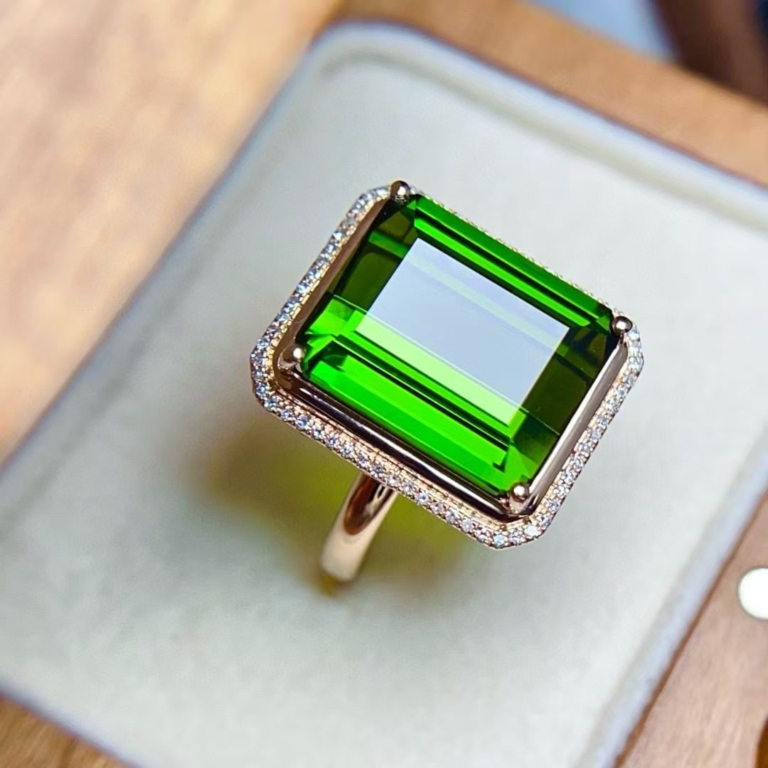 14k Gold 10.05 Ct Natural Tourmaline & Diamond Ring - 3