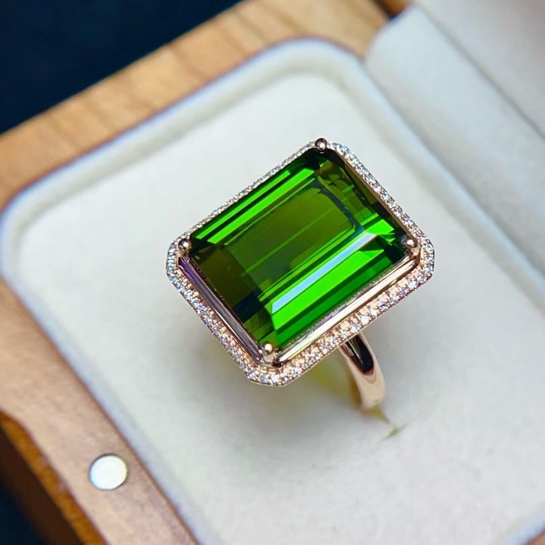 14k Gold 10.05 Ct Natural Tourmaline & Diamond Ring - 4