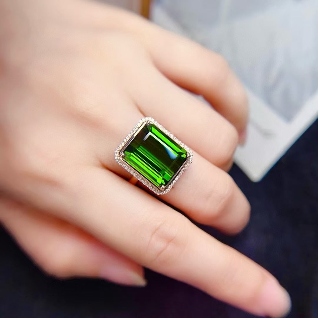 14k Gold 10.05 Ct Natural Tourmaline & Diamond Ring - 5