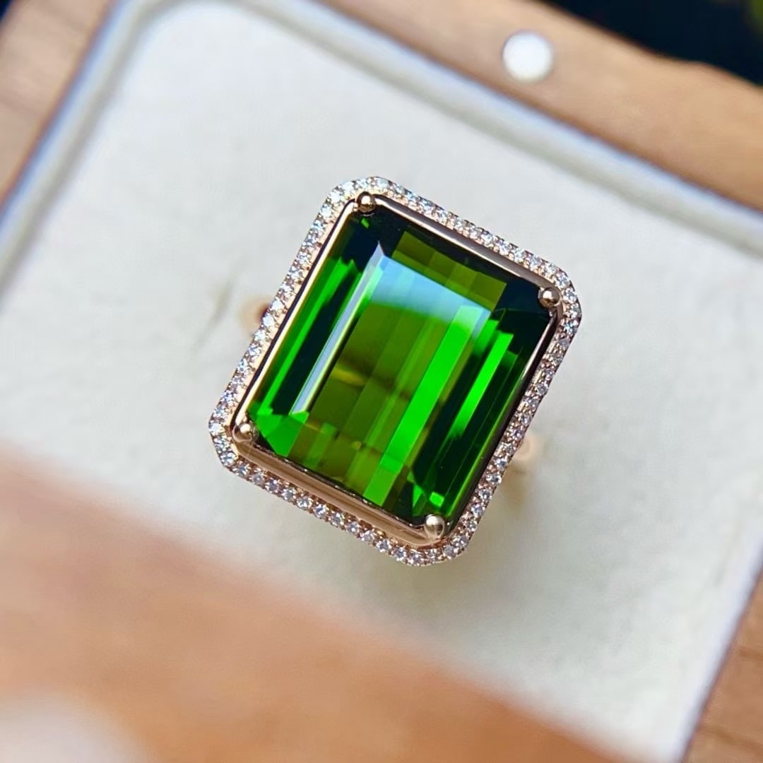 14k Gold 10.05 Ct Natural Tourmaline & Diamond Ring - 6