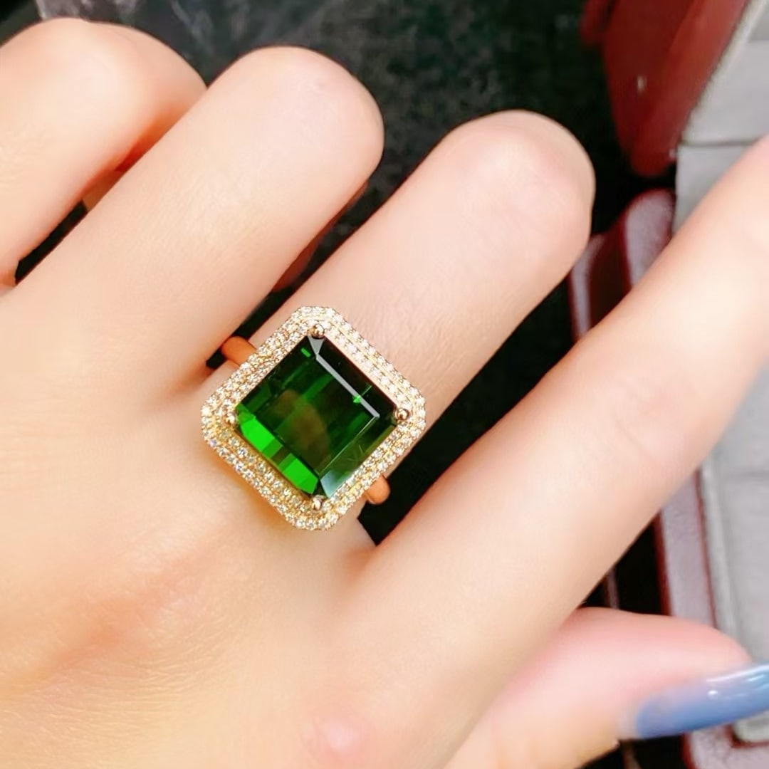 14k Gold 6.45 Ctw Natural Tourmaline & Diamond Ring - 2