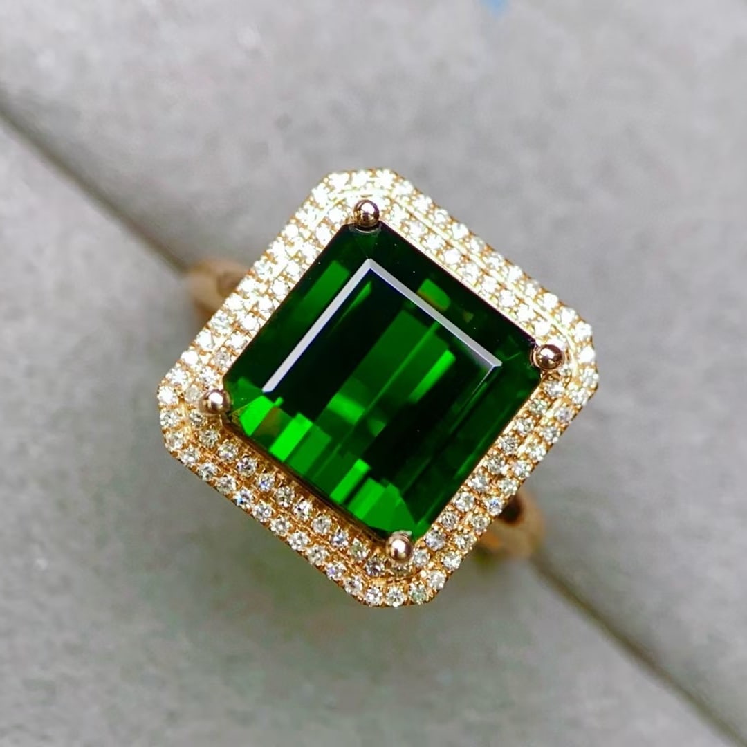 14k Gold 6.45 Ctw Natural Tourmaline & Diamond Ring - 4