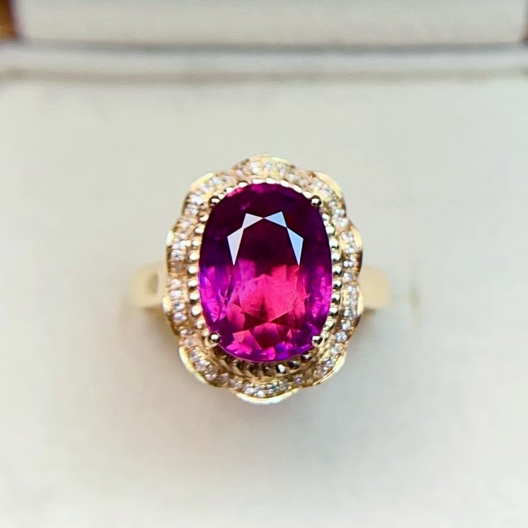 14k Gold 4.9 Ct Natural Tourmaline & Diamond Ring - 2