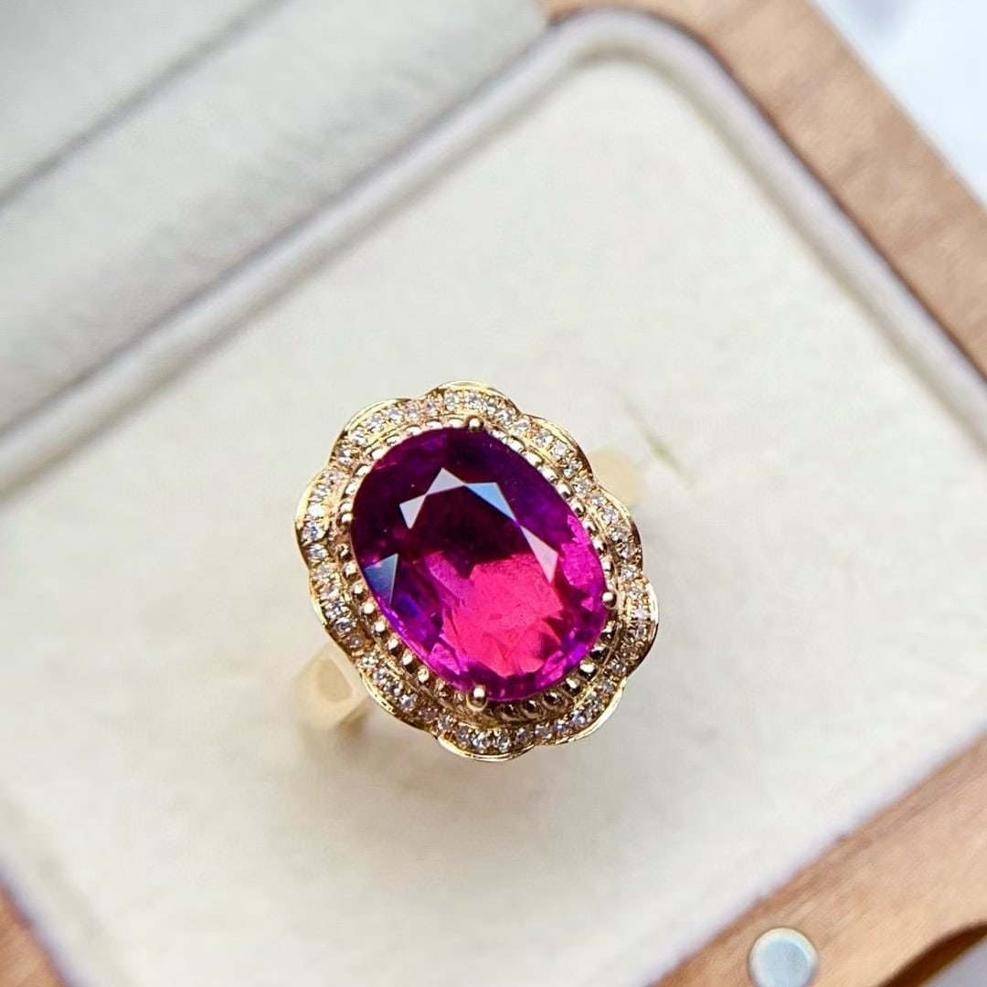 14k Gold 4.9 Ct Natural Tourmaline & Diamond Ring - 3