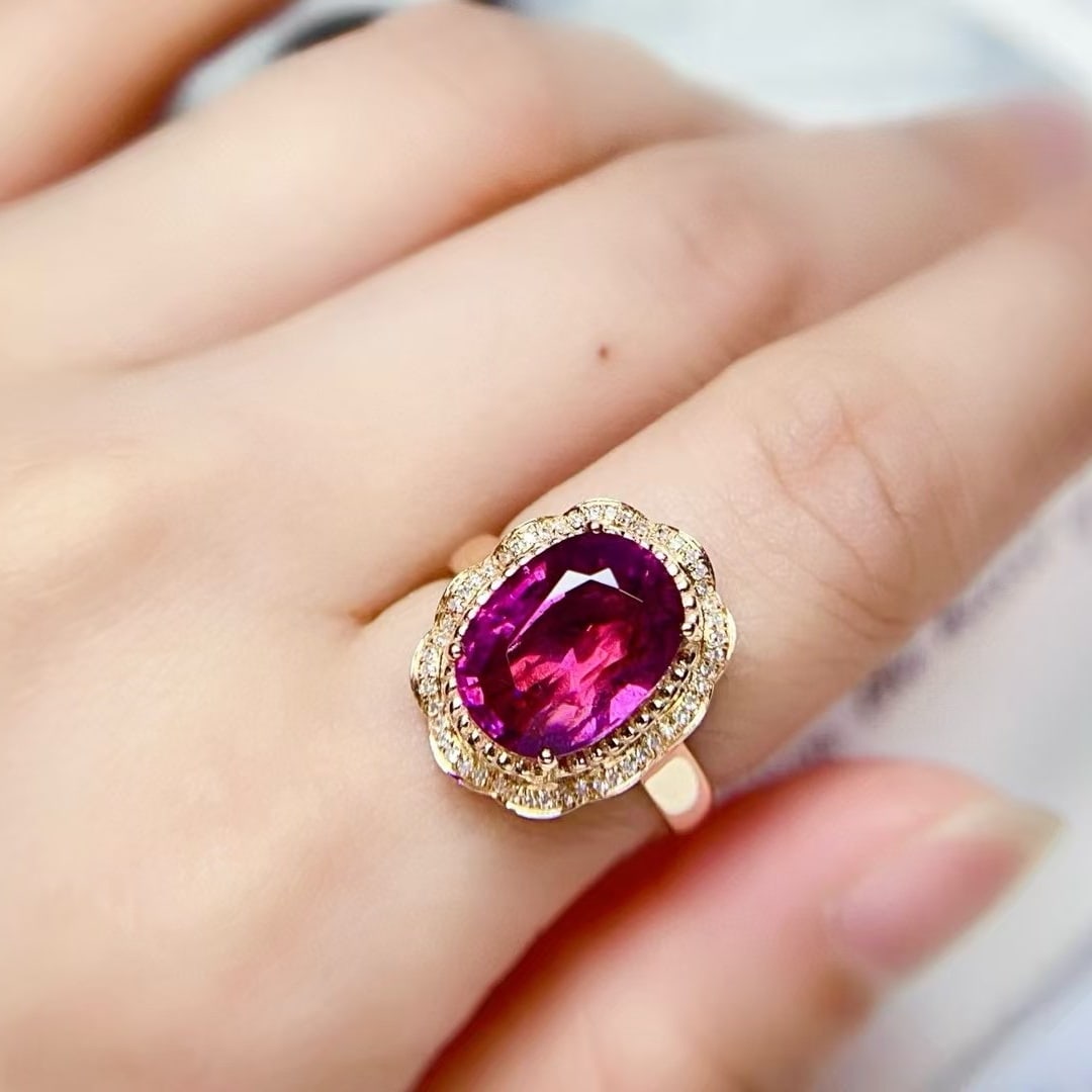 14k Gold 4.9 Ct Natural Tourmaline & Diamond Ring - 5