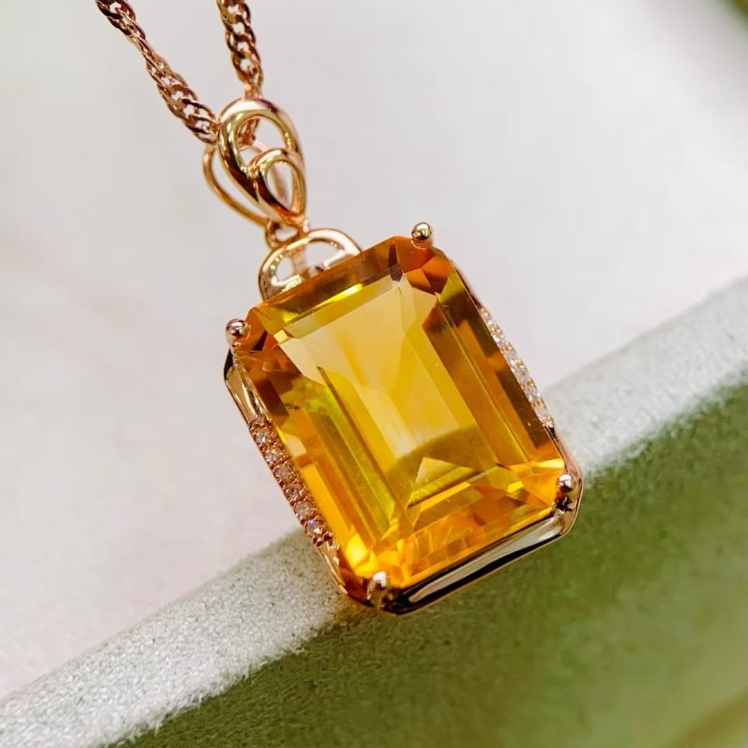 14k Gold 7.18 Ctw Natural Citrine & Diamond Pendant( Without Chain ) - 2