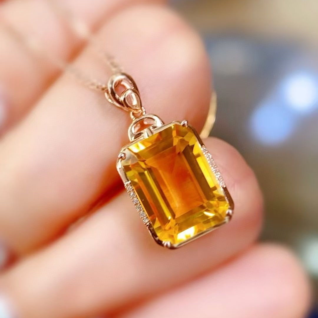 14k Gold 7.18 Ctw Natural Citrine & Diamond Pendant( Without Chain ) - 3