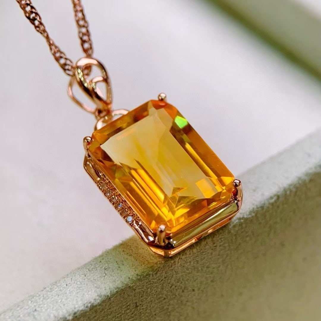 14k Gold 7.18 Ctw Natural Citrine & Diamond Pendant( Without Chain ) - 4