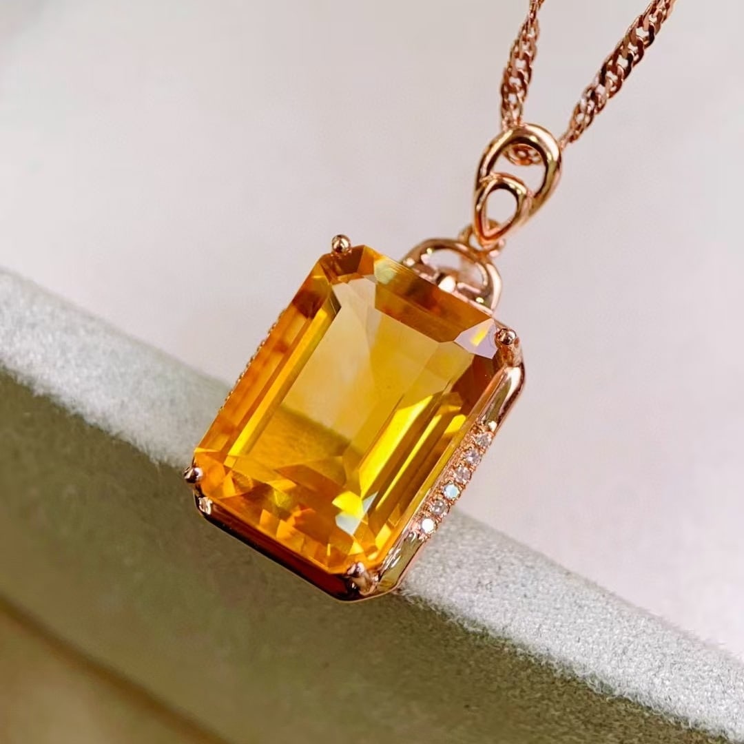 14k Gold 7.18 Ctw Natural Citrine & Diamond Pendant( Without Chain ) - 5