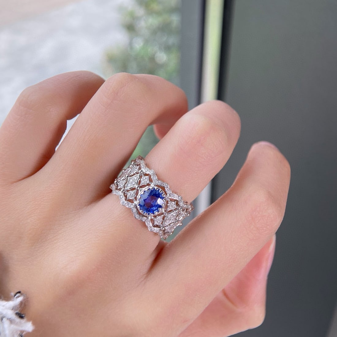 14k Gold 2.18 Ctw Natural Sapphire & Diamond Ring - 4