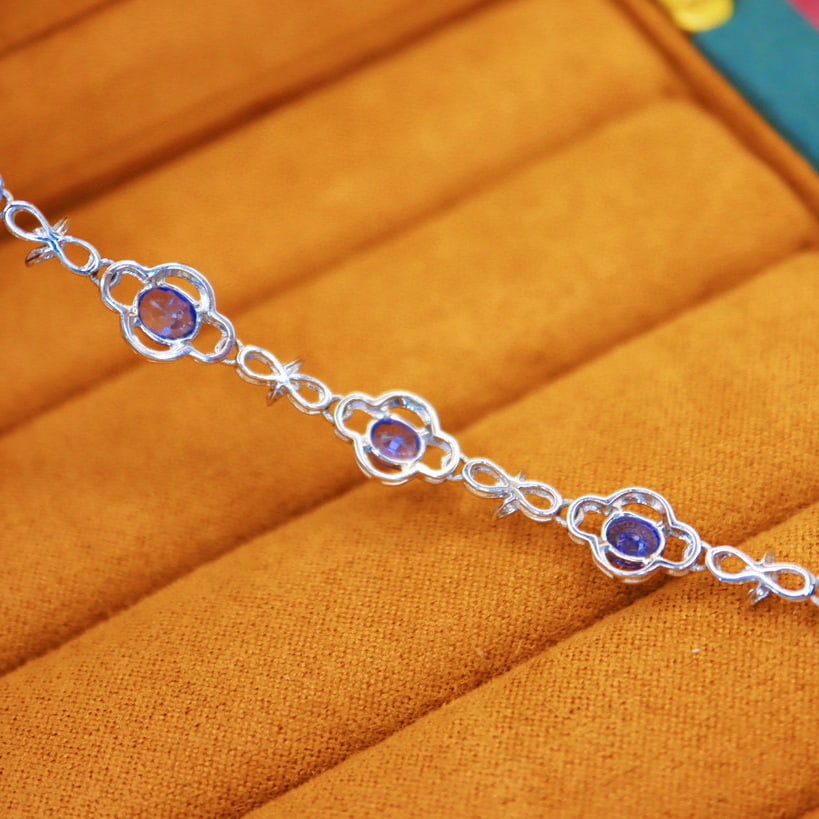14k Gold 4.00 Ctw Natural Sapphire & Diamond Bracelet - 4