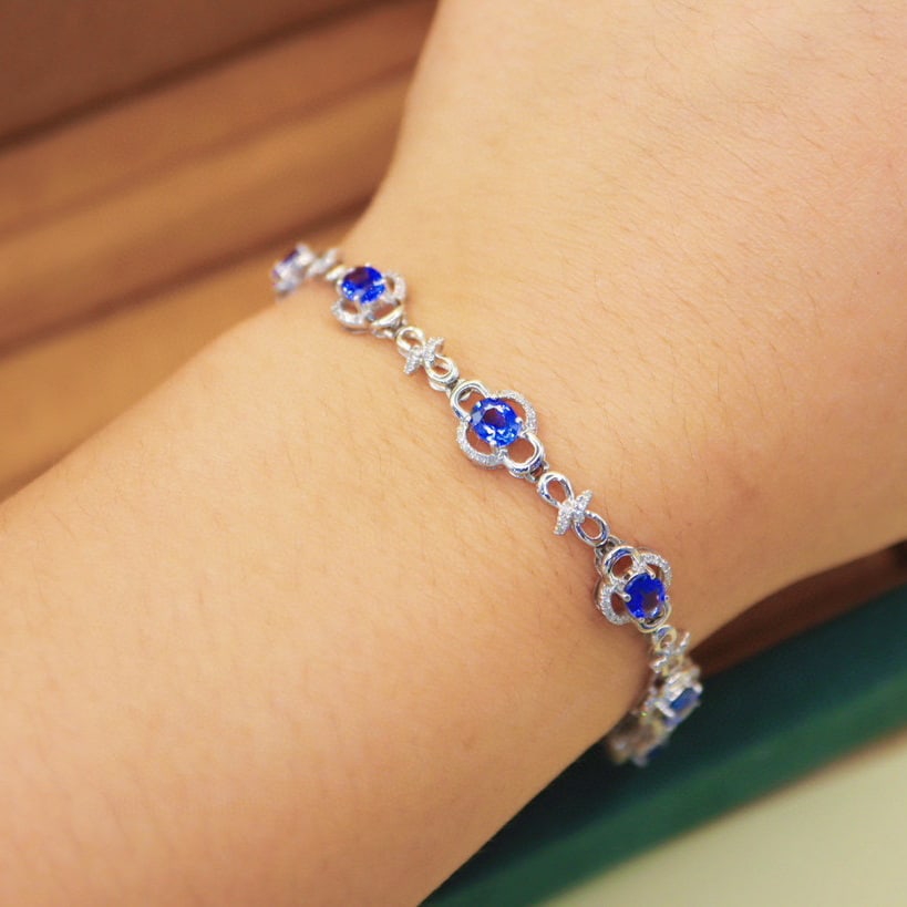 14k Gold 4.00 Ctw Natural Sapphire & Diamond Bracelet - 5