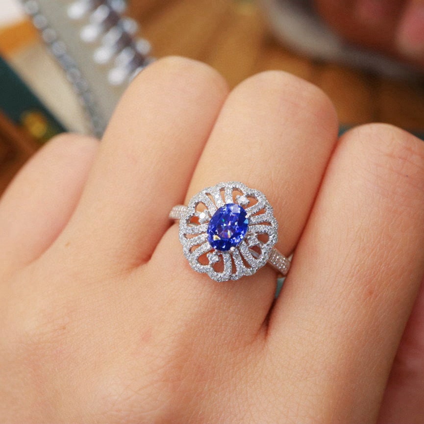14k Gold 1.54 Ctw Natural Sapphire & Diamond Ring - 5