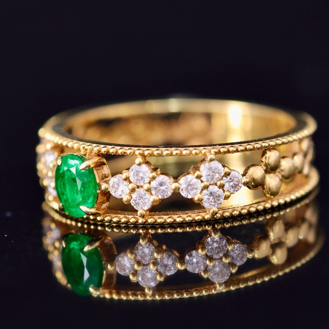 14k Gold 0.71 Ctw Vivid Green Natural Emerald & Diamond Ring - 3