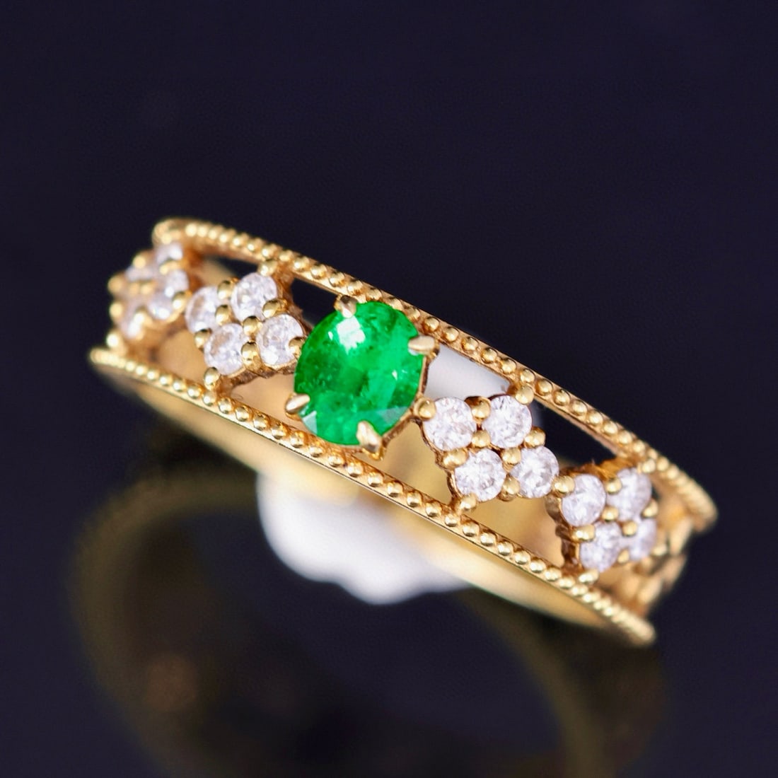 14k Gold 0.71 Ctw Vivid Green Natural Emerald & Diamond Ring - 6