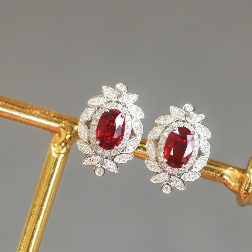 14k Gold 1.35 Ctw Natural Ruby & Diamond Earrings - 2