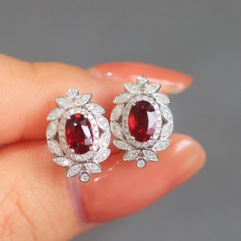 14k Gold 1.35 Ctw Natural Ruby & Diamond Earrings - 3